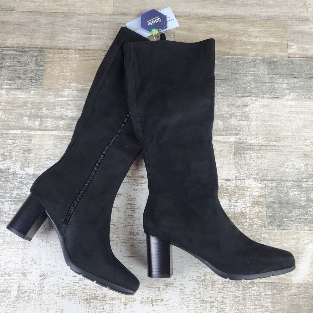 Aerosoles Micah Womens Boot Sz 6.5 Black Suede Side Zip Block Heel Square Toe